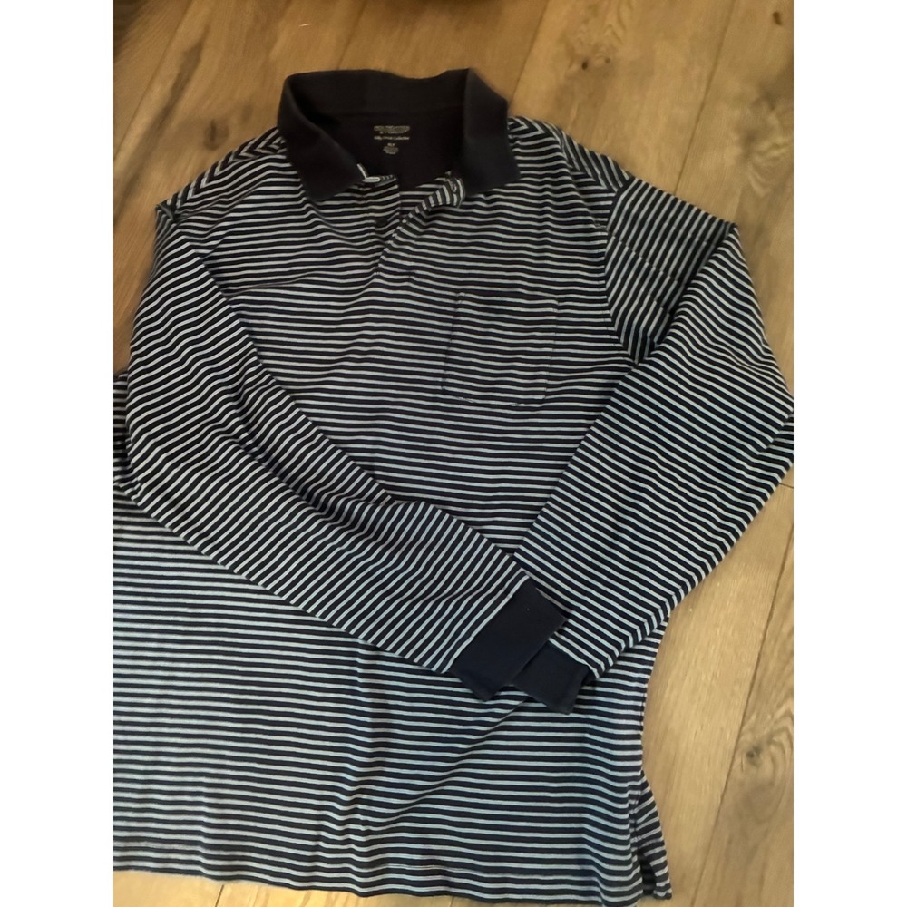 Roundtree & Yorke Polo Shirt Mens XLT Blue  Striped Long Sleeve Pocket - Picture 2 of 3